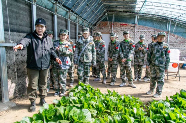 師生在第六埠村蔬菜大棚，了解蔬菜種植過程和常見病蟲害防治等知識。.jpg